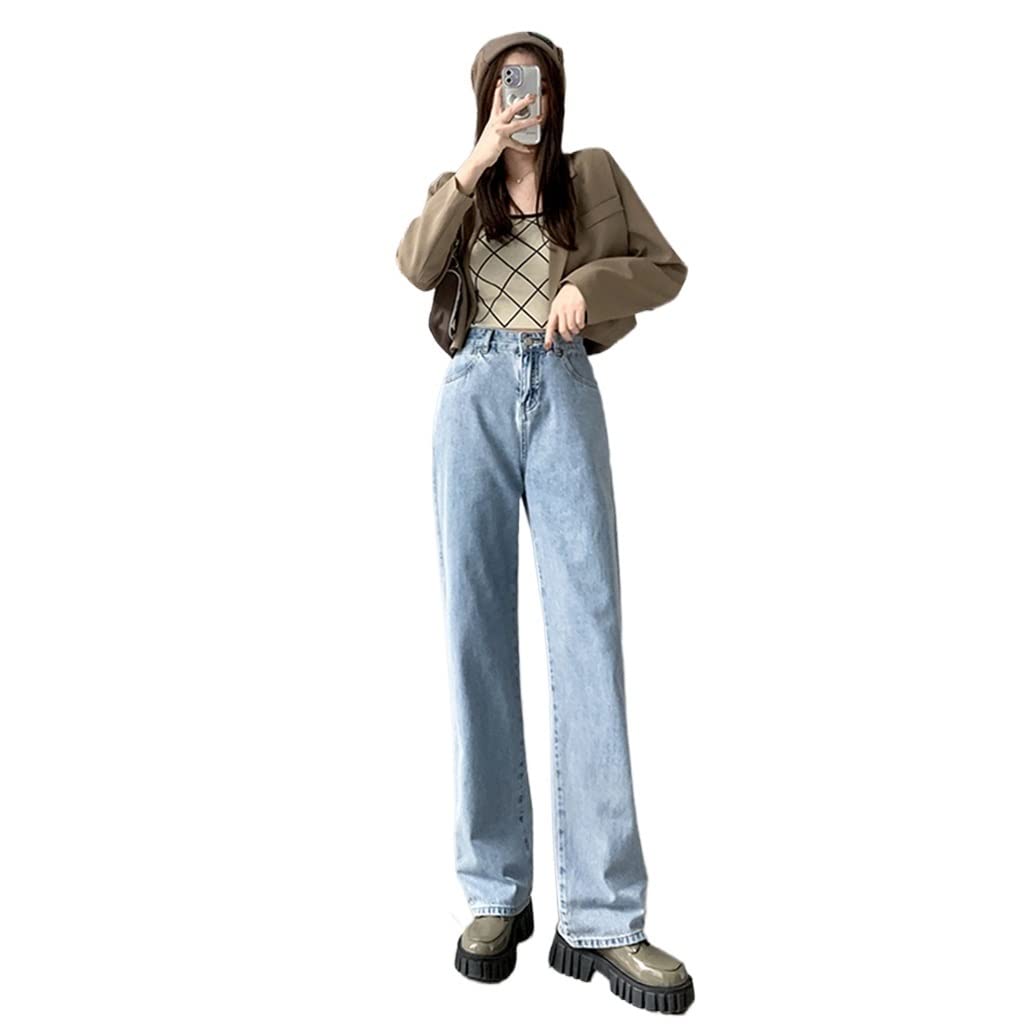 ライトブルーデニムパンツ ハイウエスト ストレートレッグ 新色追加/ライトブルー】13ozハイウエストストレートデニム